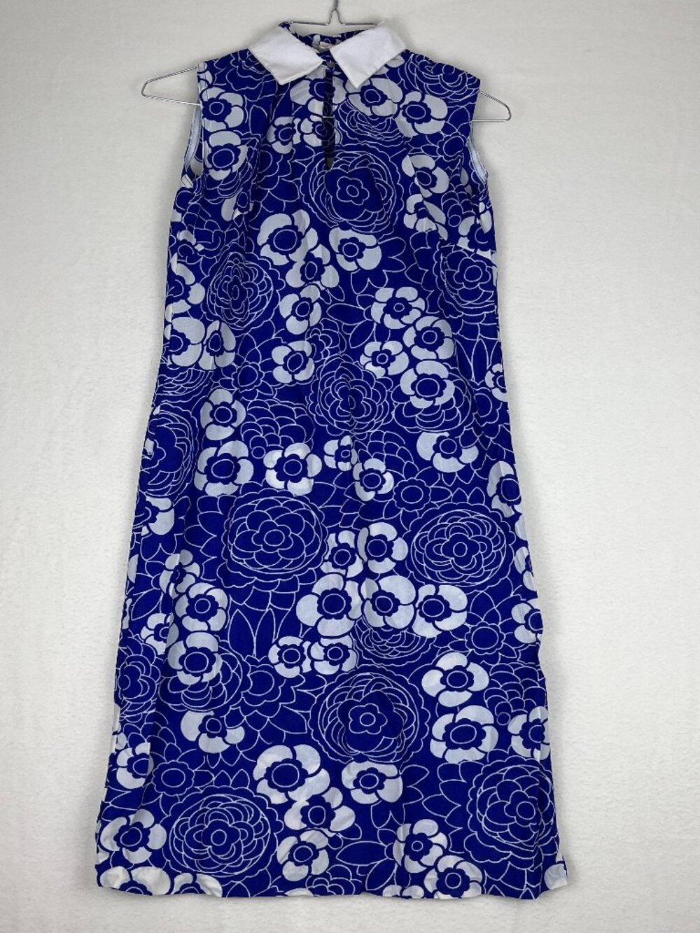 Vintage 60s Sermo Mod Shift Dress Blue White Floral